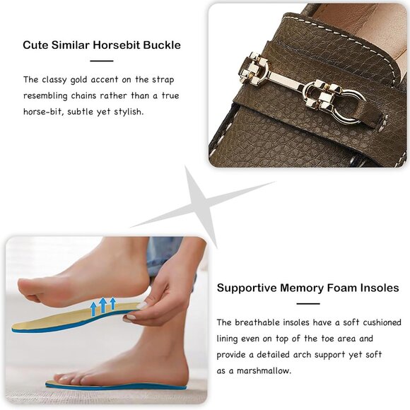 Kordal Women's Light GrLeather Gold Accent Buckle Slip-Ons Walking Flats Loafers - Picture 4 of 9